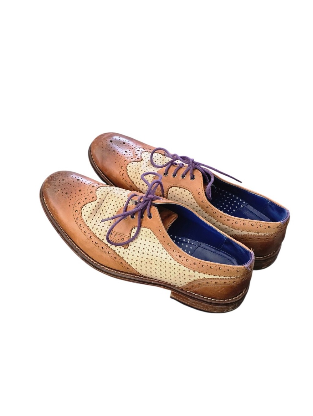 Ted Baker Two-Tone Brogue Derby in Tan, Cream and Purple Accents Men's Size 9